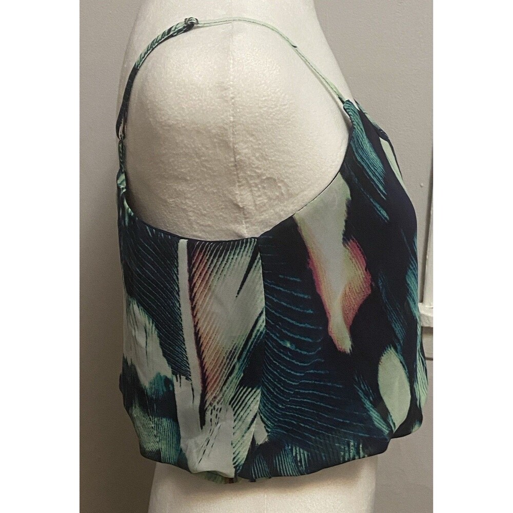 Women Sz Medium Peacock Sleeveless Satin Crop Top Y2K  Fairycore Teal Whimsy 90s - Picture 3 of 15